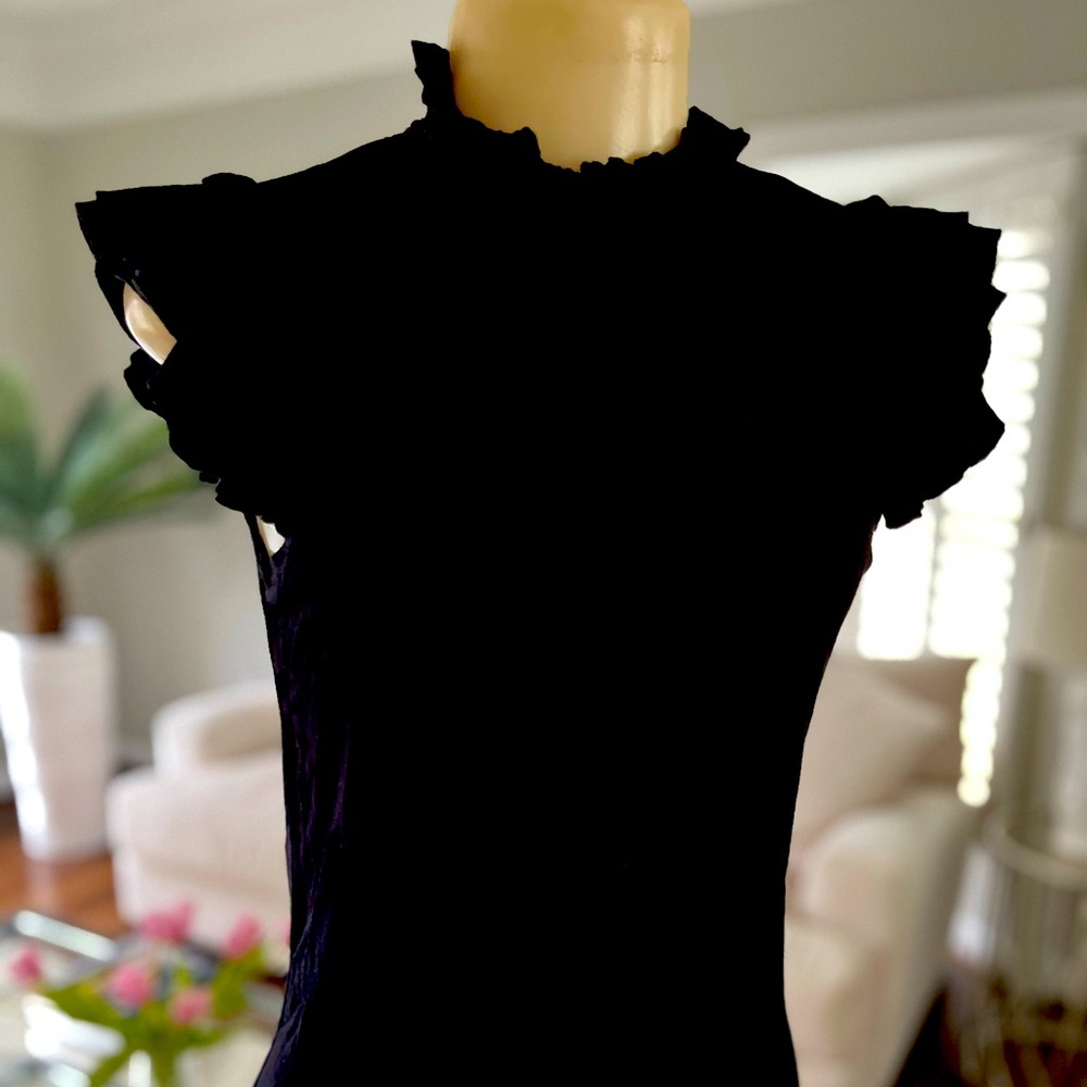 Black mock neck short sleeve blouse
